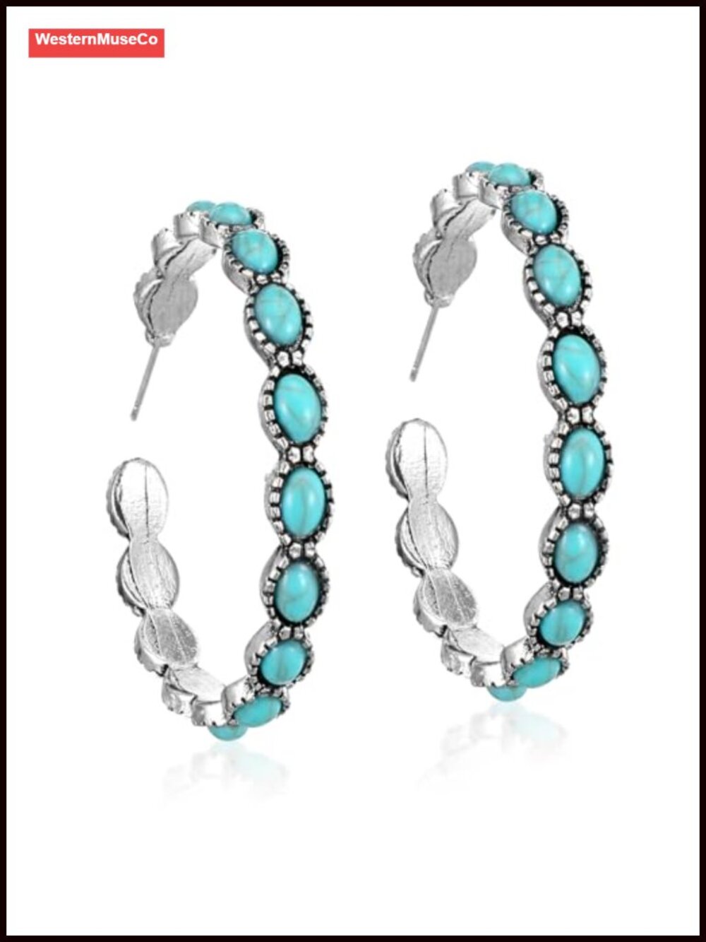 Turquoise Hoop Dangle Earrings Alloy Push Back Western Boho